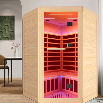 2-Person Corner Hemlock Infrared Sauna with 9 Heaters