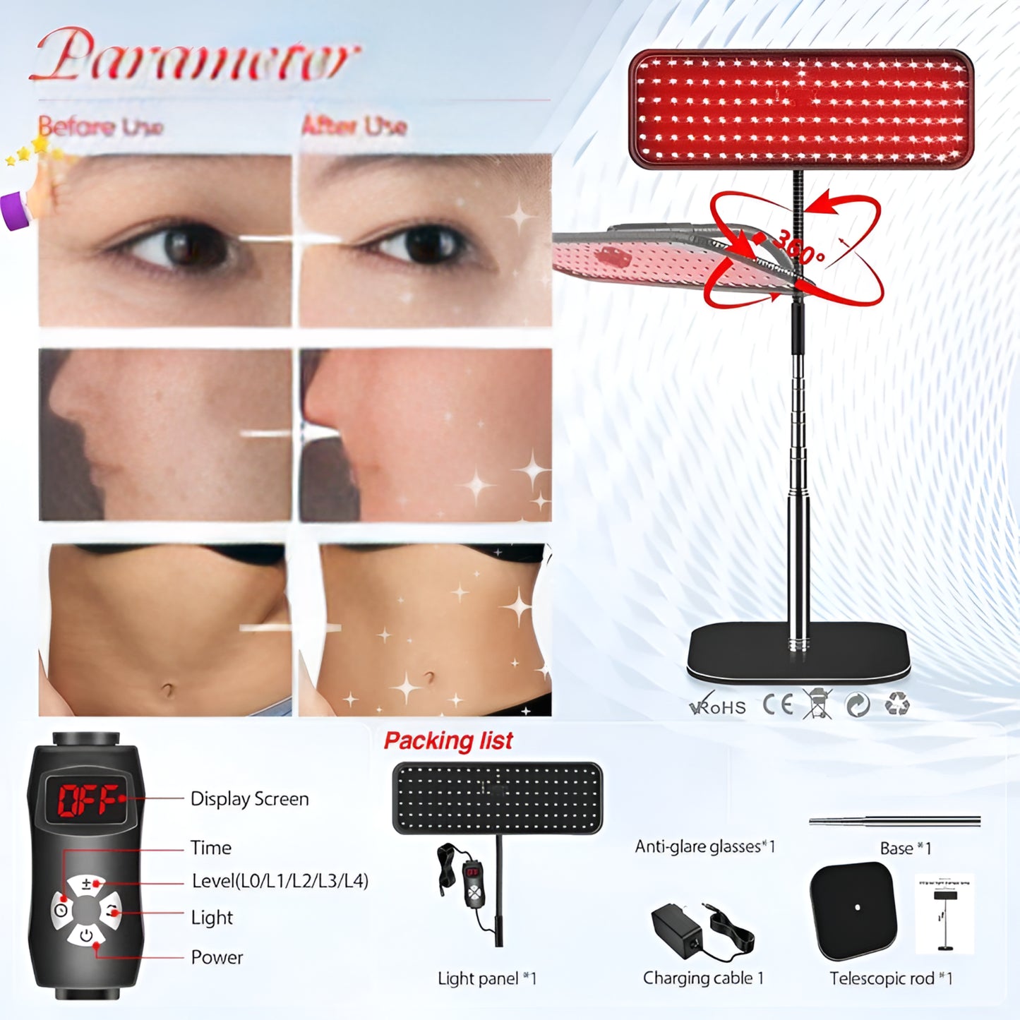 660Nm 850Nm LED Red Light Therapy Panel with Stand near Infrared Therapy Lamp Devices for Body Muscle Relax and Skin Care