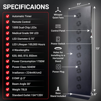 Full-Body Red and Near-Infrared LED Panel with Stand