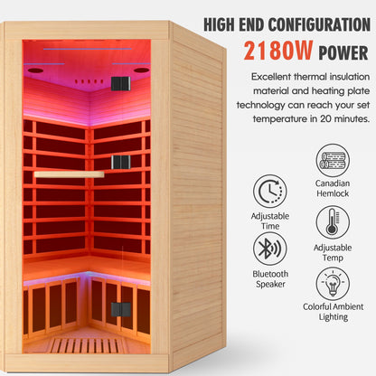 2-Person Corner Hemlock Infrared Sauna with 9 Heaters