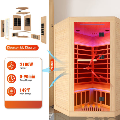 2-Person Corner Hemlock Infrared Sauna with 9 Heaters
