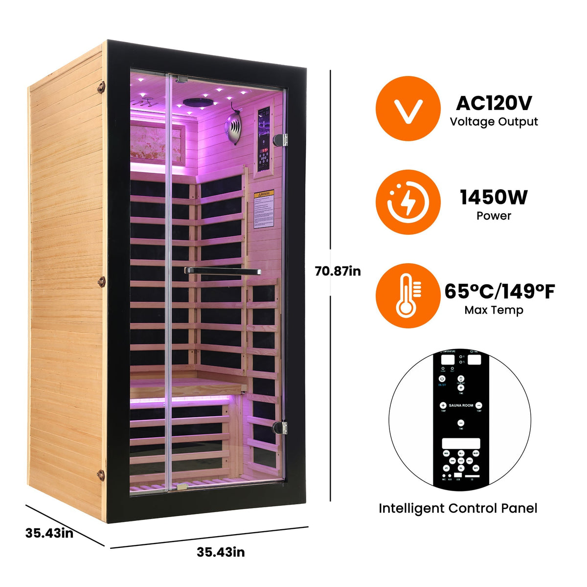 Hemlock Infrared Sauna with 7 Carbon Heating Panels