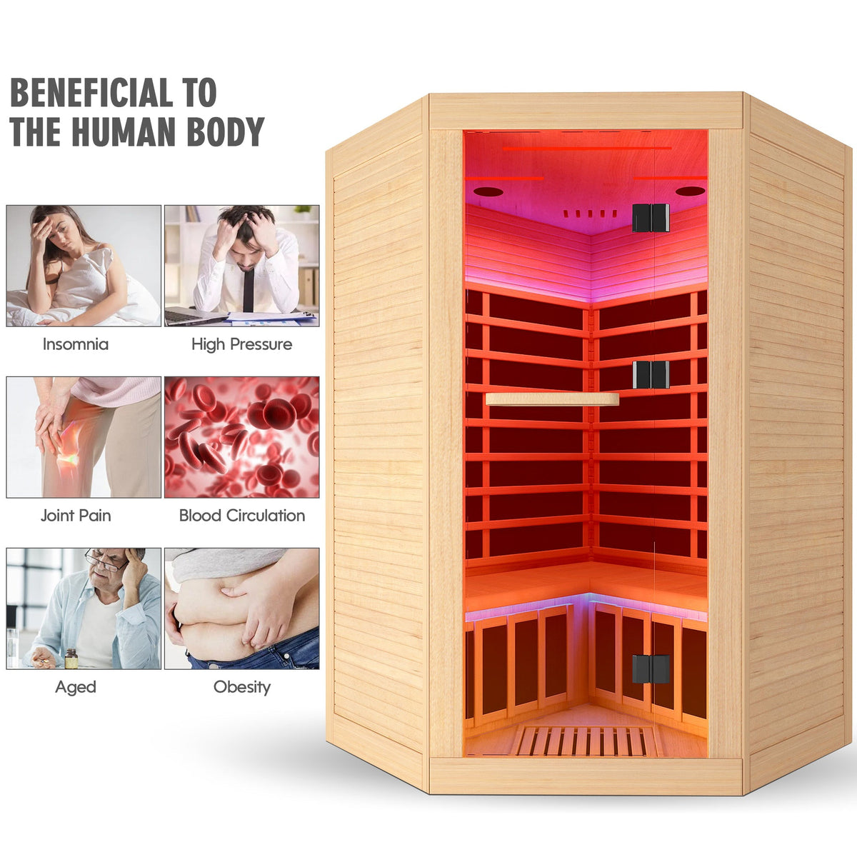 2-Person Corner Hemlock Infrared Sauna with 9 Heaters