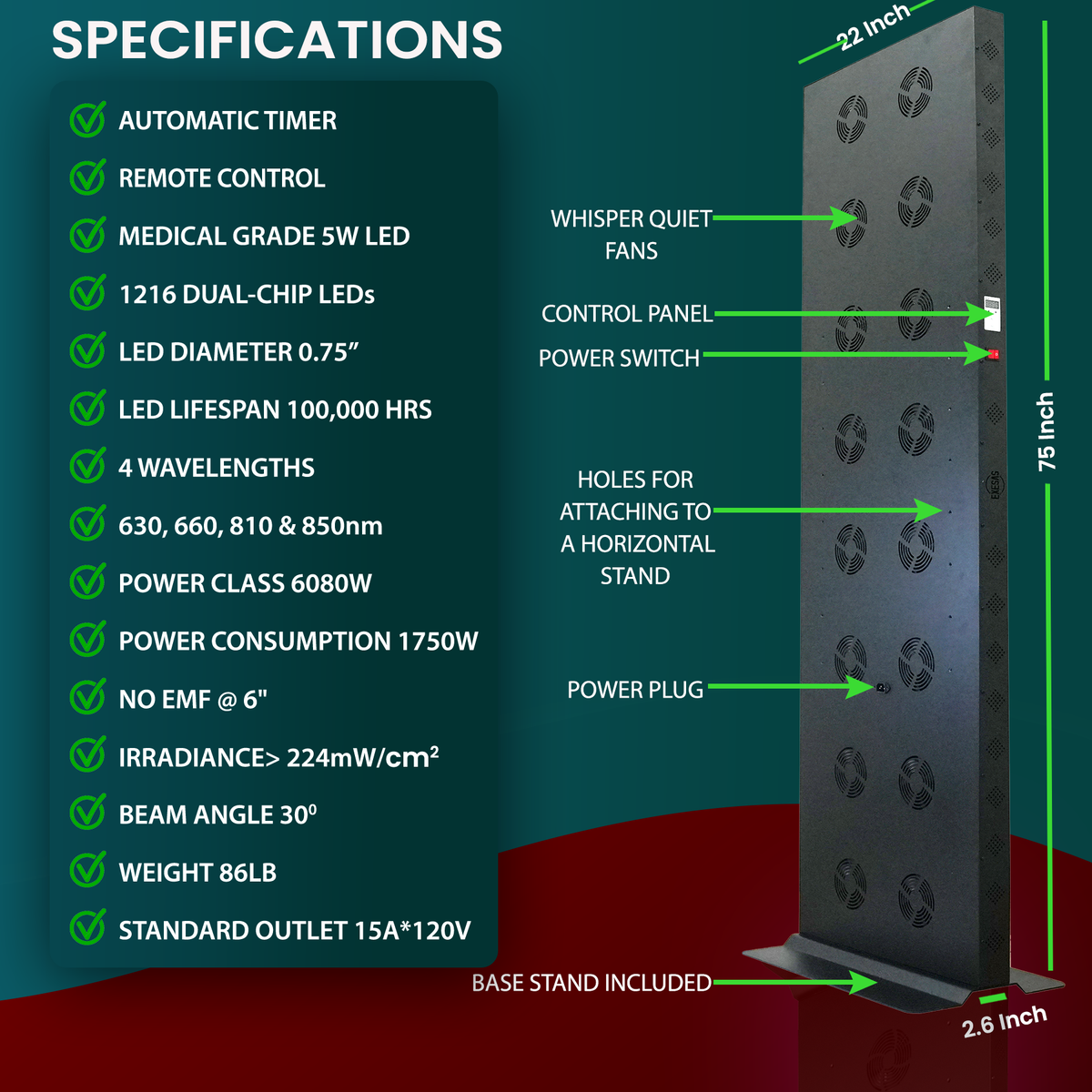 Full-Body Red and Near-Infrared LED Panel with Stand