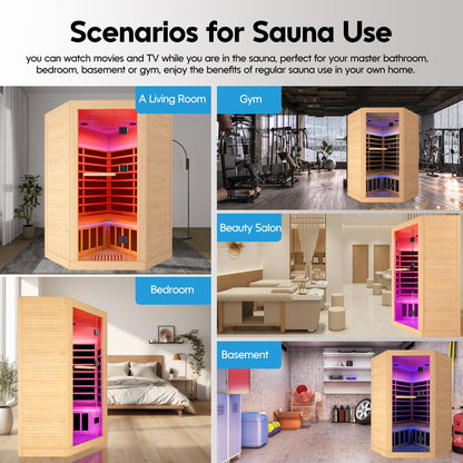 2-Person Corner Hemlock Infrared Sauna with 9 Heaters