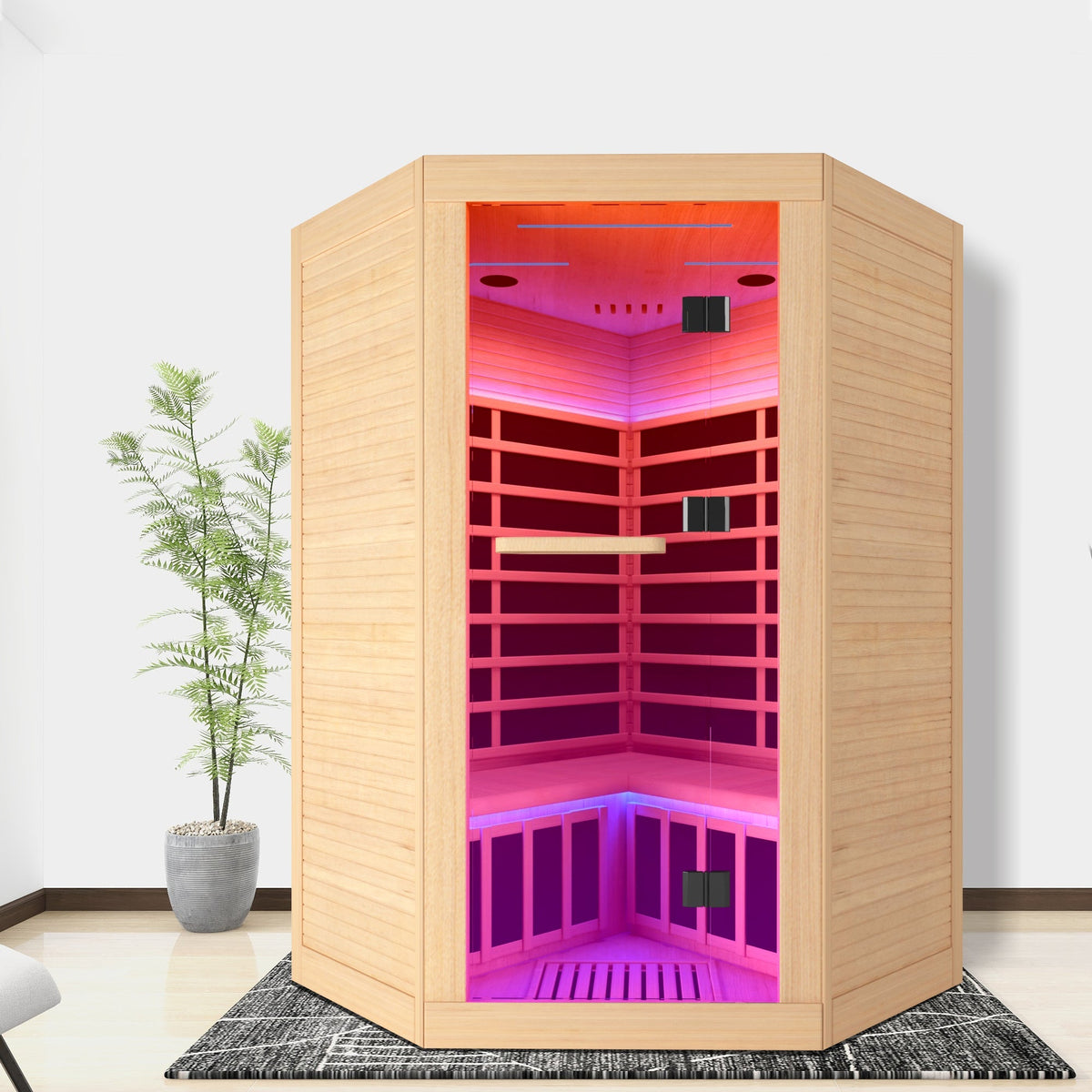 2-Person Corner Hemlock Infrared Sauna with 9 Heaters