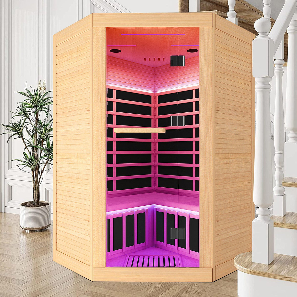 2-Person Corner Hemlock Infrared Sauna with 9 Heaters