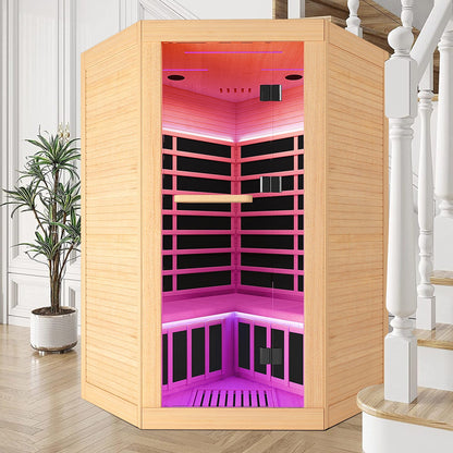 2-Person Corner Hemlock Infrared Sauna with 9 Heaters