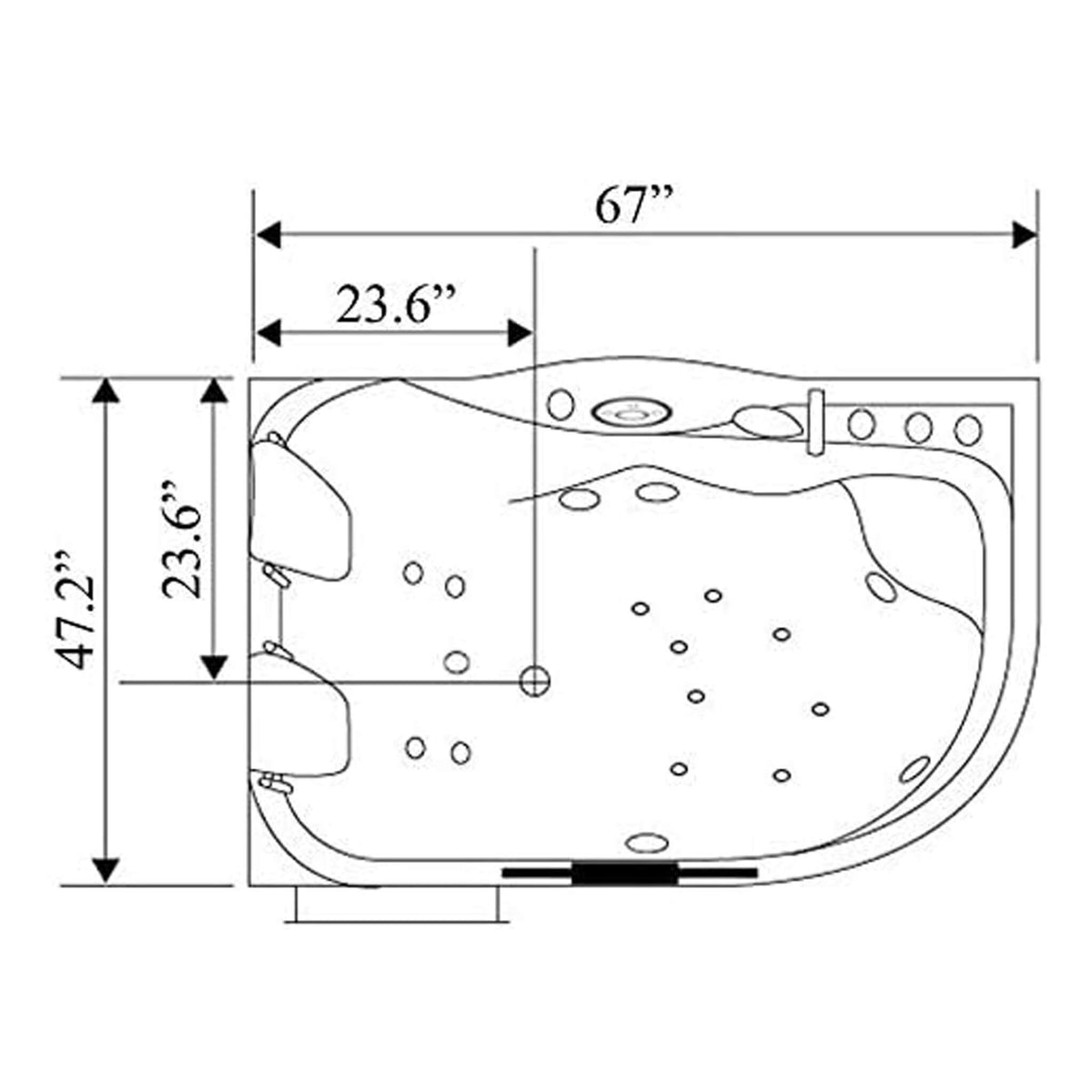 67-Inch 2-Person 16-Jet Hydromassage Bathtub